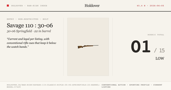 Savage 110 Classic Rifle: 30-06 Springfield, 22" Barrel, Model 57429 reference image for Holdover Ban-Risk verdict
