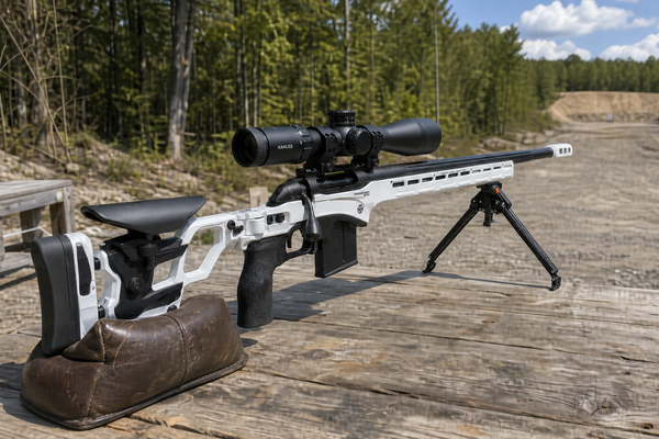 Steve's Cadex CDX-SS Seven S.T.A.R.S. Pro in 6 BR Norma with a KAHLES K864, bipod, and rear bag on an outdoor range bench.