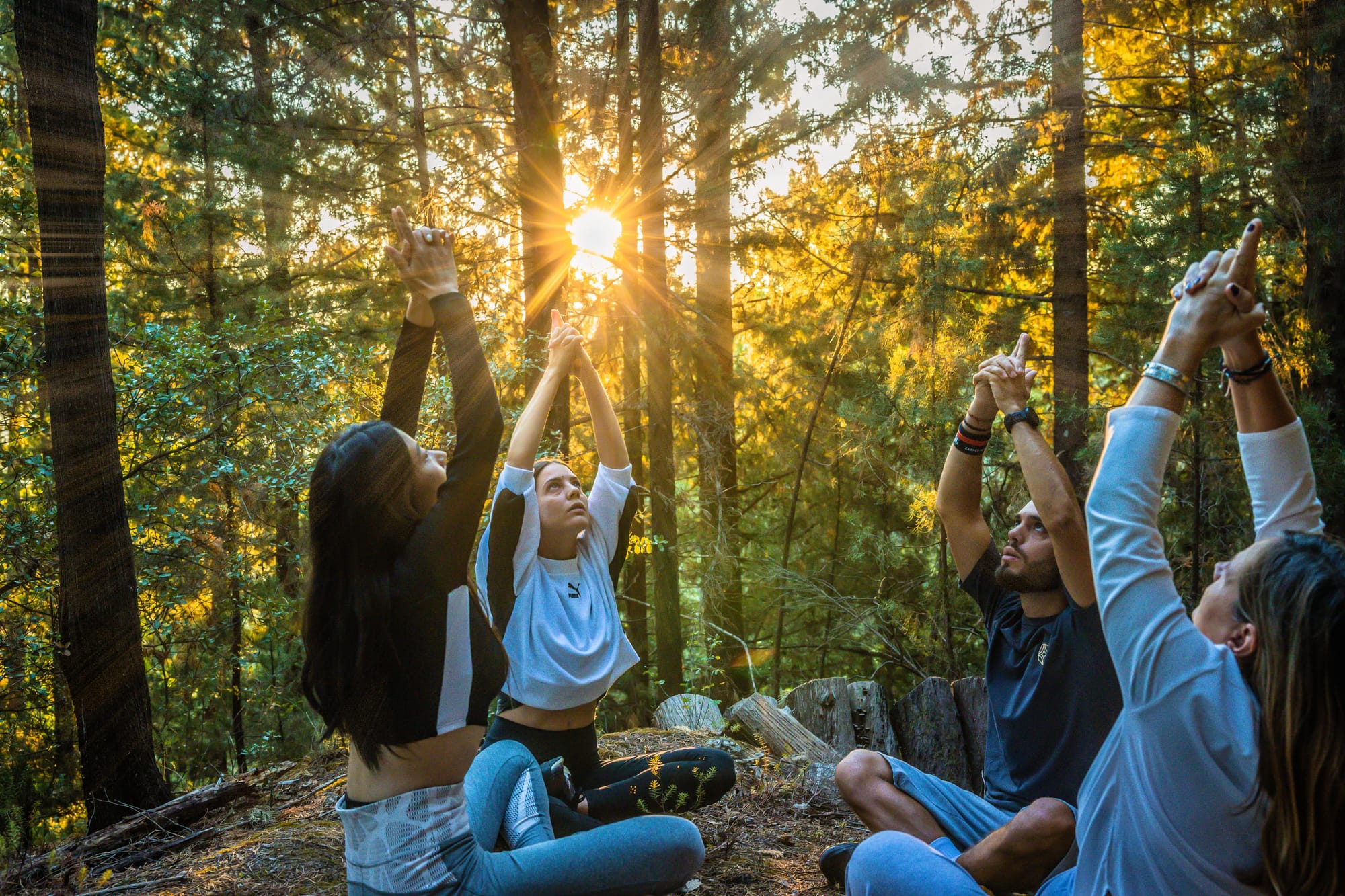 Une séance de yoga dans la forêt entourant Euphoria Retreat en Grêce