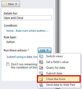 Add Close Event to InfoPath Button