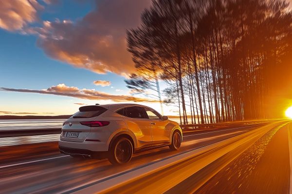 An MG ZS EV accelerates into the bright EV future.