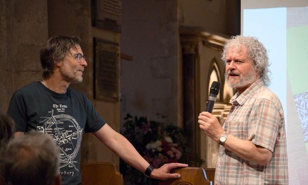 The authors David Bramwell & Philip Carr-Gomm talking in St Andrew & St Cuthman church, Steyning.