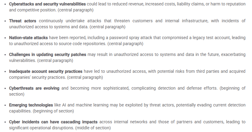 Microsoft 10-Q risk factors referencing nation-state attacks and cybersecurity threats