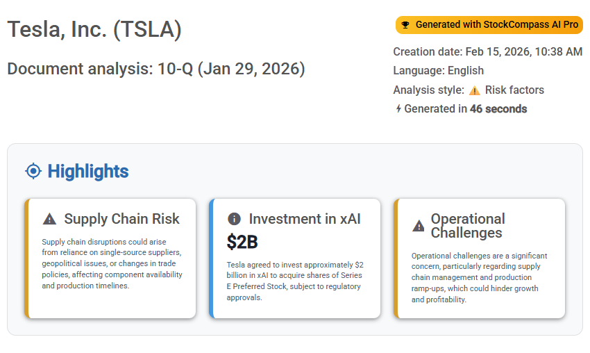 Tesla 10-Q risk factors showing supply chain and supplier dependence disclosures