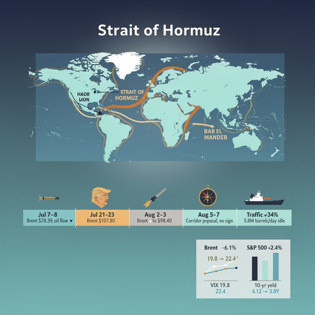 Brent −6%, S&P +2.4% on a Ceasefire That Never Happened — Strait of Hormuz Risk Is Half-Priced