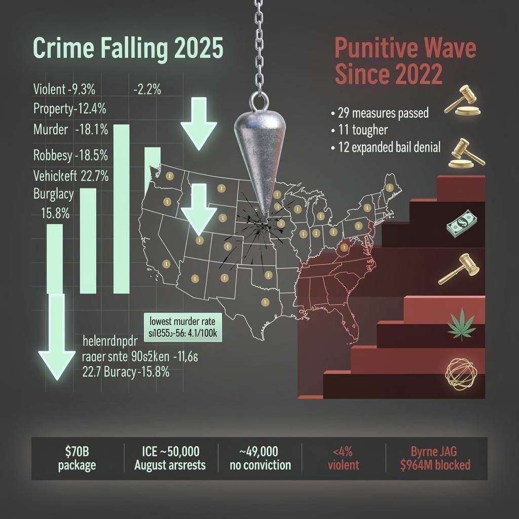 Violent crime falls 9.3%, yet nine states weigh harsher penalties
