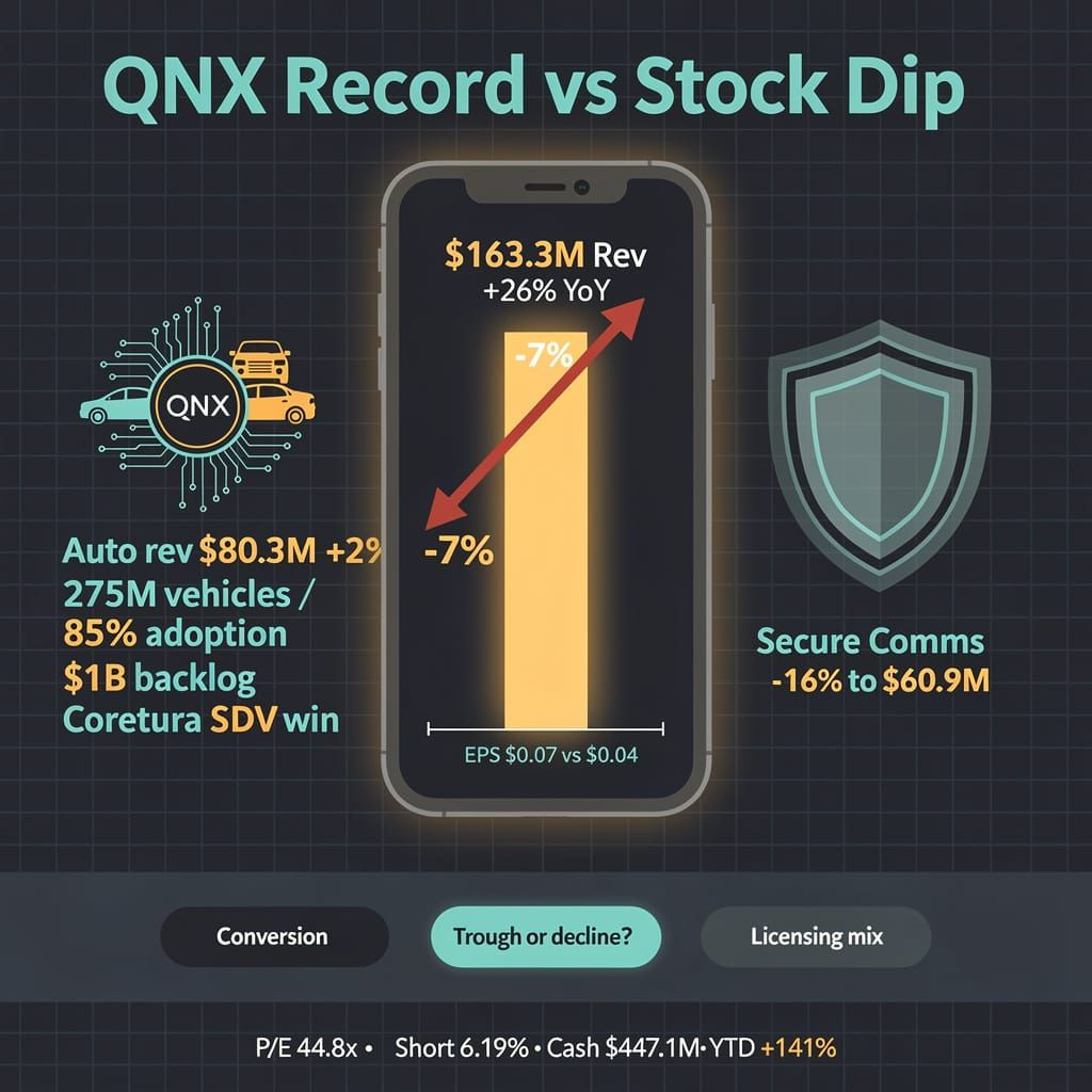 BlackBerry posts record QNX quarter but stock slips 7%