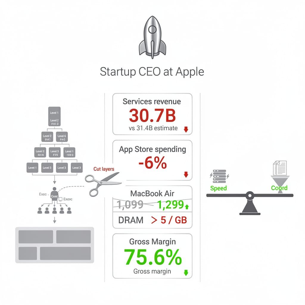 Apple CEO Bets on Startup Speed, Services Slip