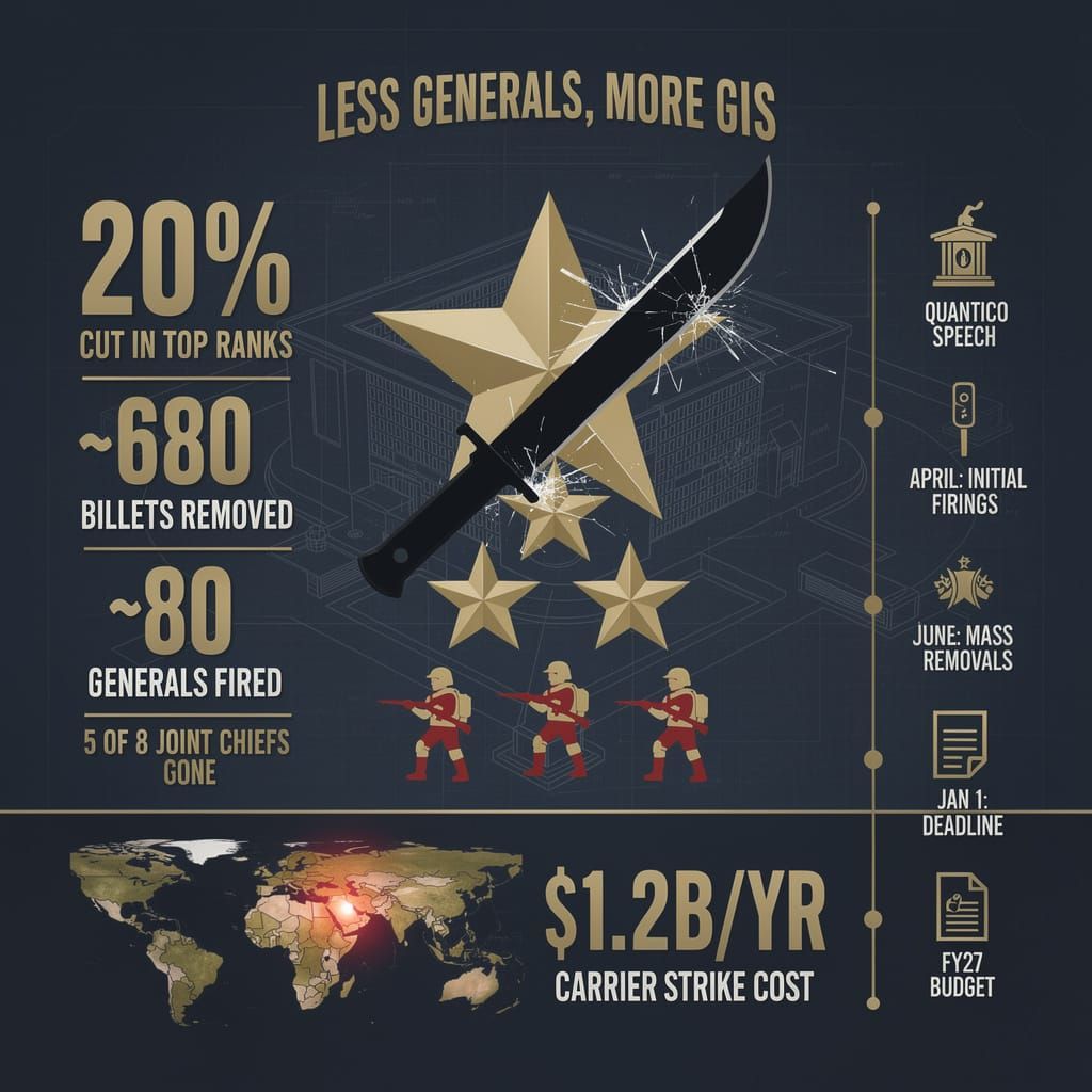Pentagon's 20% 'Less Generals' Cuts Spark Wartime Leadership Fears