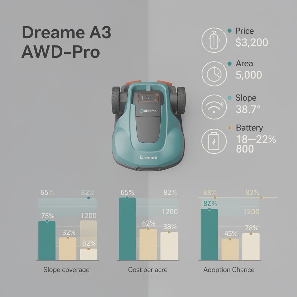 🤖 Dreame’s $3,200 Lawn Robot Climbs 38.7° Slopes but Ignores Real Yards