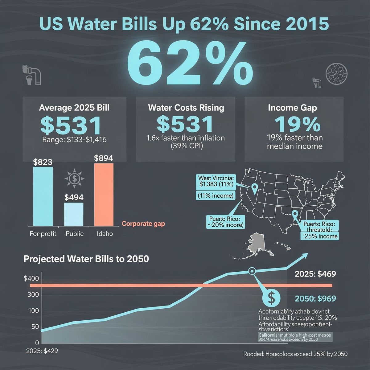 US water bills up 62% since 2015, outpacing inflation