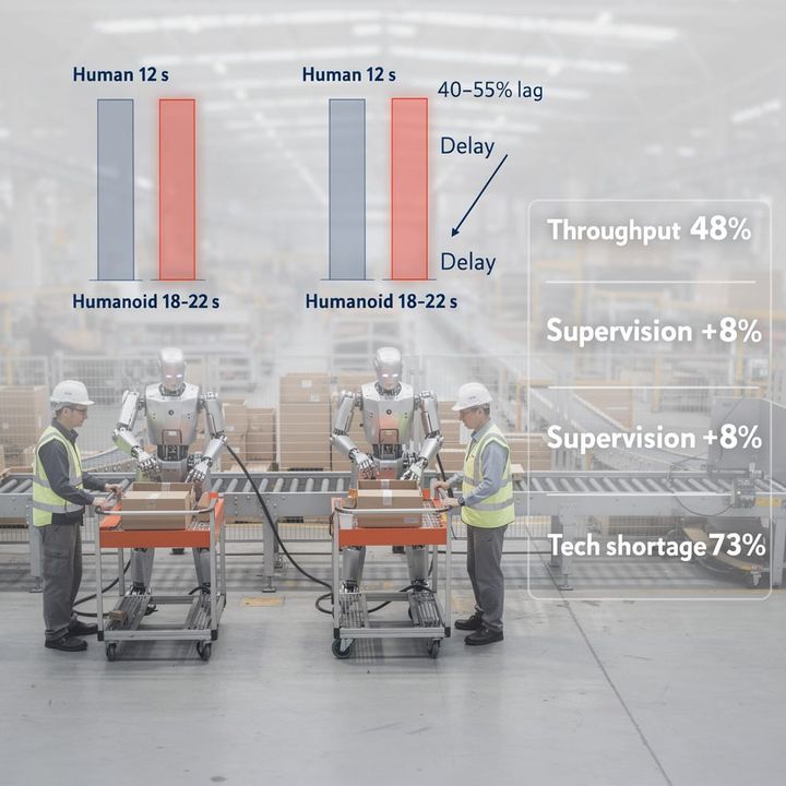 48% Throughput, 2.3× Costs: Humanoids Enter Factories But Can't Keep Pace