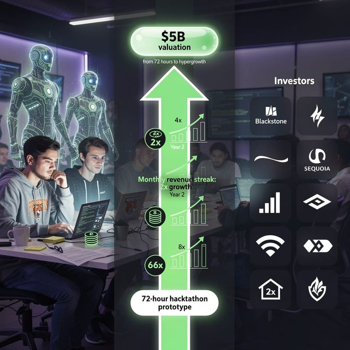Illustration of two developers orchestrating a fleet of AI software agents across a virtual code factory.
