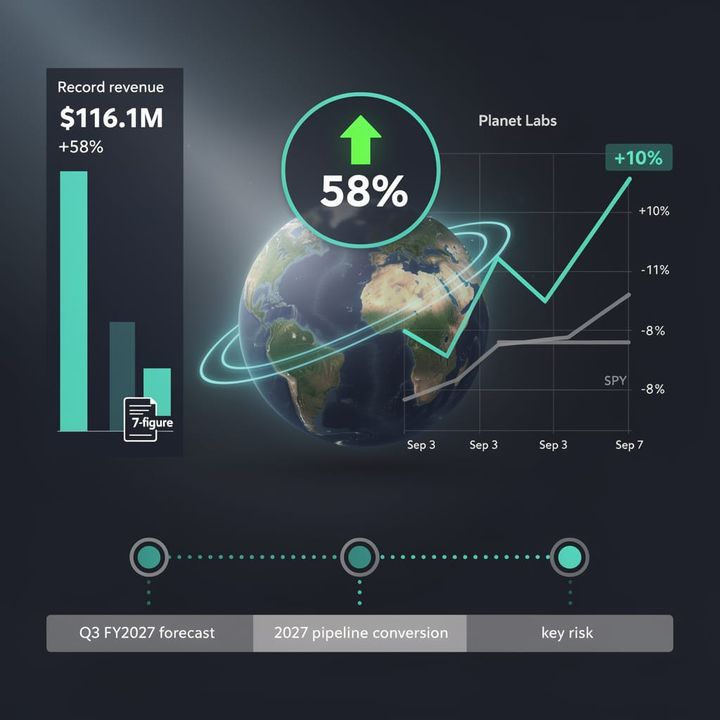 Chart showing Planet Labs stock price falling 8% on September 3, 2026 then rebounding 10% by September 7.