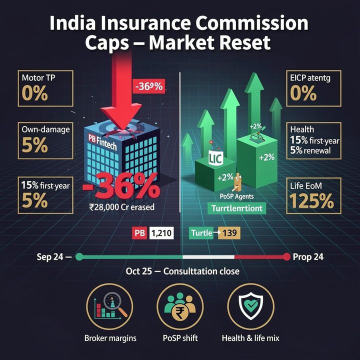 Chart showing PB Fintech's share price dropping sharply after IRDAI's insurance commission proposal.