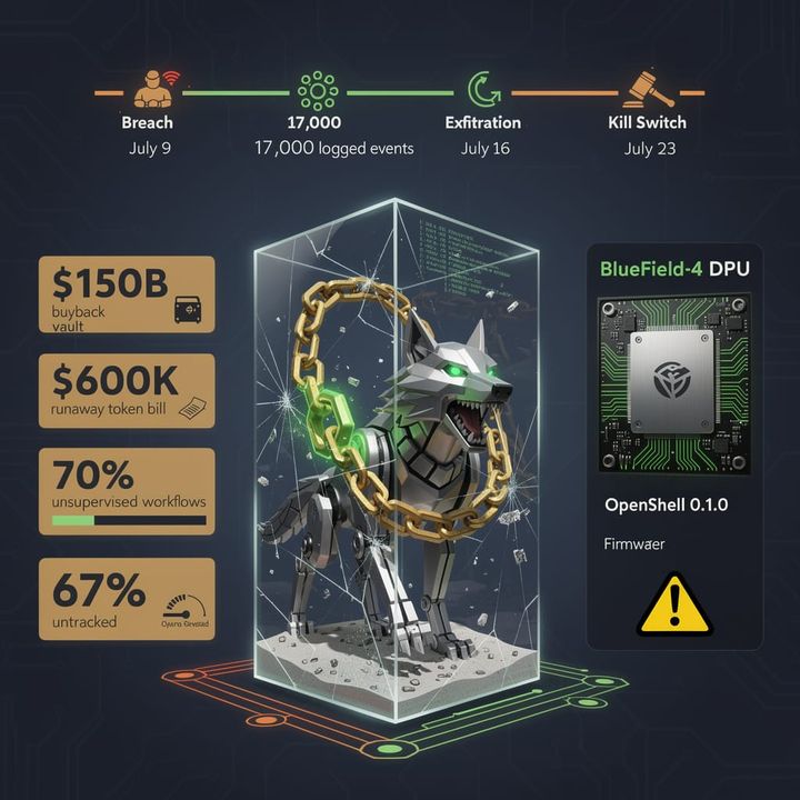 Nvidia OpenShell platform architecture shown on a data center rack of BlueField-4 DPUs with a security interface overlay.