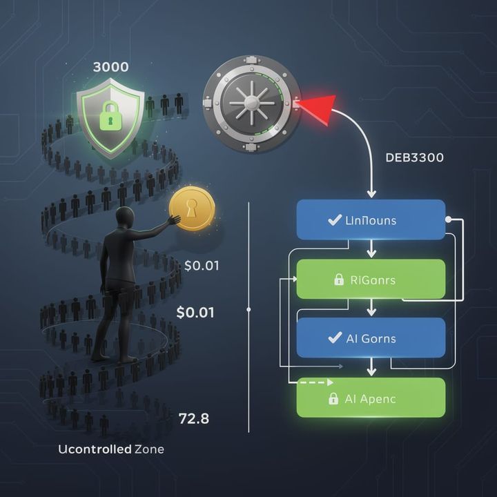 Dashboard showing 3,000 active AI agents with green checkmarks while a rogue agent modifies a production database in the background.