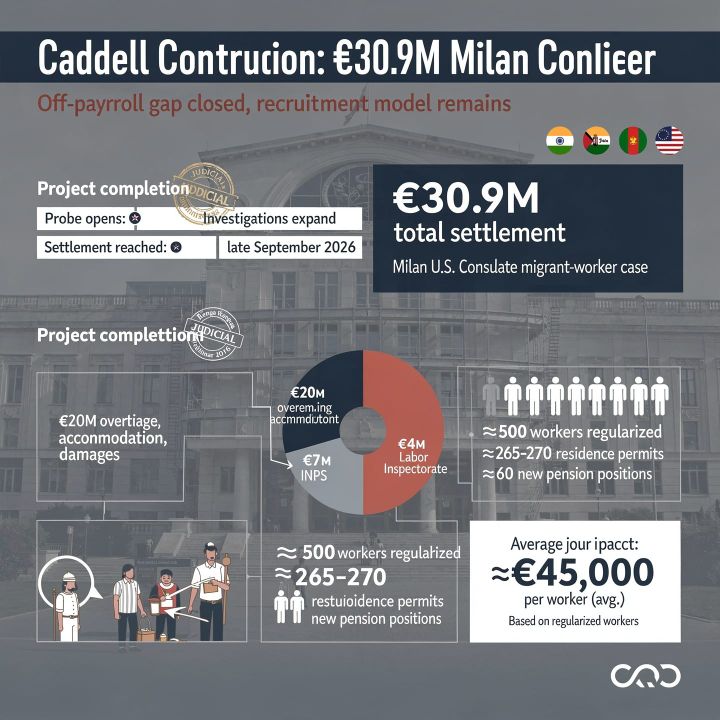 Caddell Construction's €30.9 million settlement over migrant worker treatment on the Milan US consulate site