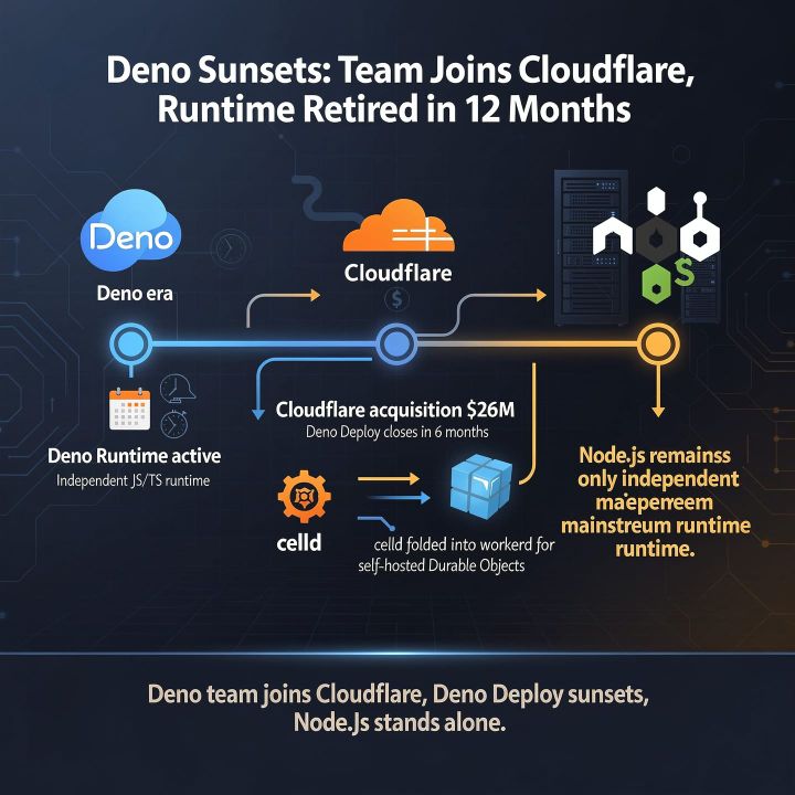 Deno and Cloudflare logos side by side, marking the acquisition of the Deno Land team by Cloudflare.