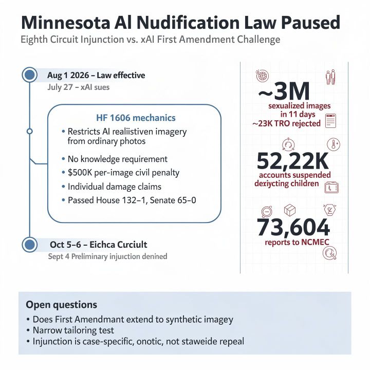 Federal appeals court pauses enforcement of Minnesota's AI-nudification law pending xAI appeal