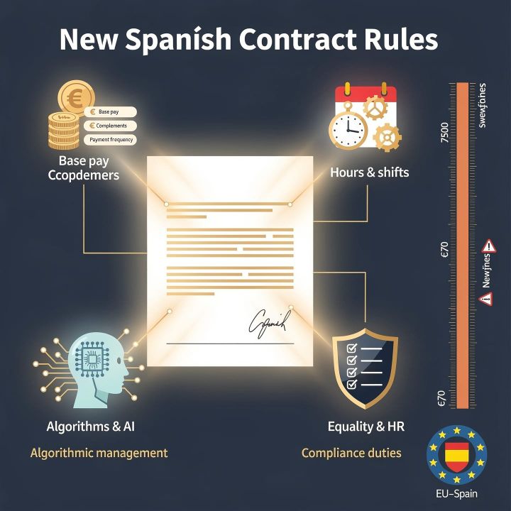 Close-up of a signed employment contract document next to a pen on a desk