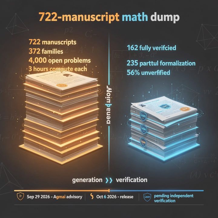 Chart showing the gap between OpenAI's 722 published math manuscripts and the 162 with machine-checked results.