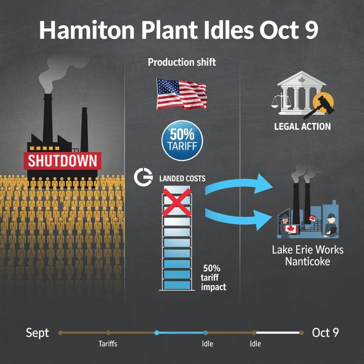 Stelco steel plant with production lines idled in Hamilton, Ontario
