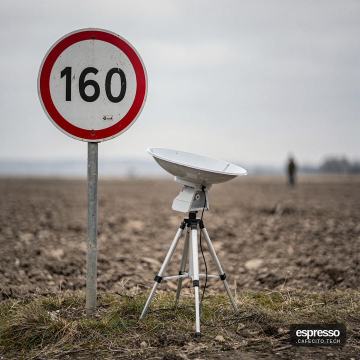 Illustration of a Starlink satellite dish and a small fixed-wing drone over a darkened map of eastern Ukraine