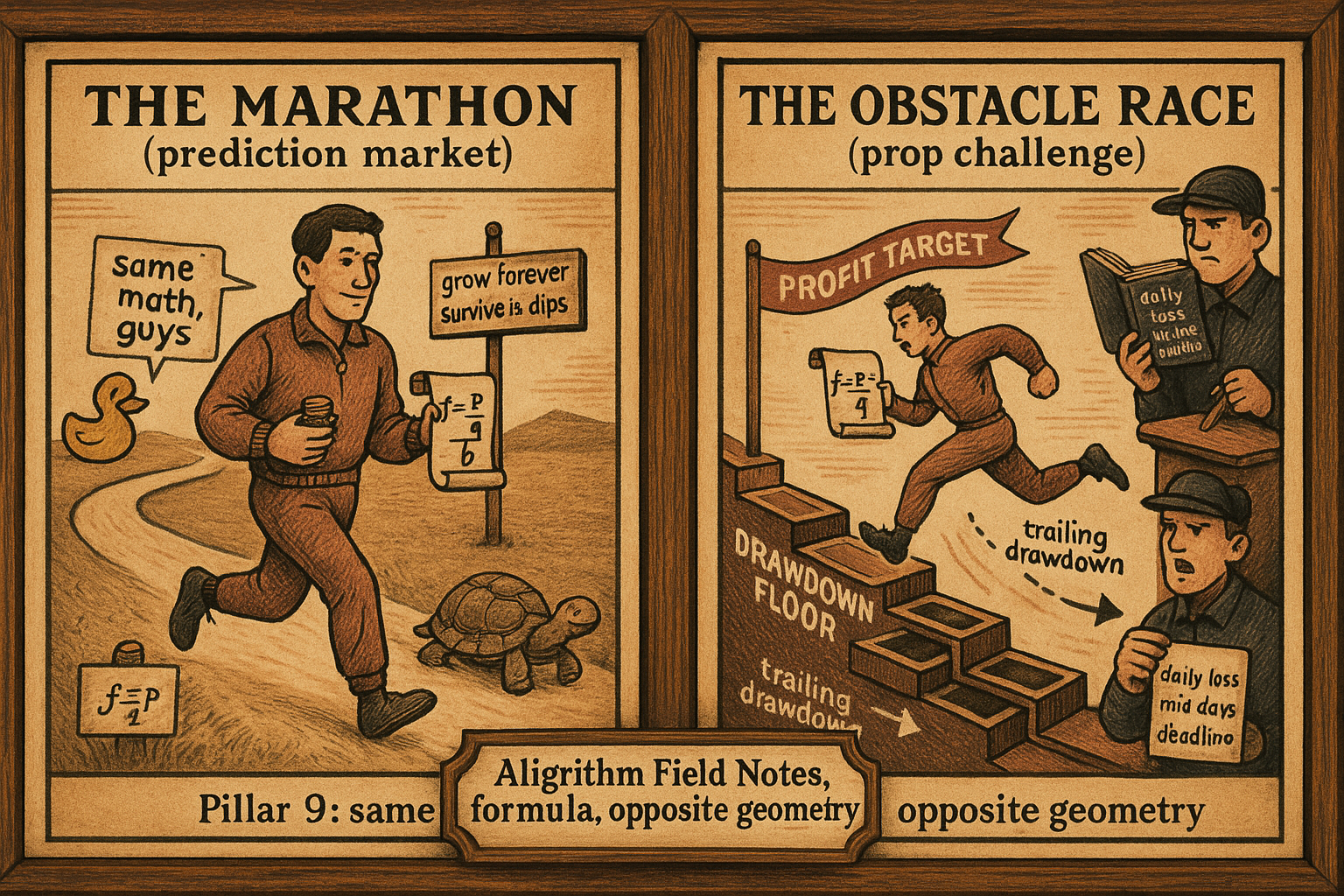 9.26 Kelly in Prediction Markets vs a Prop Challenge: Same Formula, Opposite Geometry