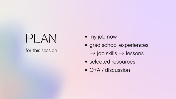 a pastel blurred background and stylized black text lays out the plan for the session in bullet points