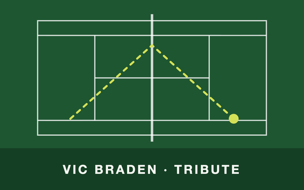 Tennis court from above with a ball path – VIc Braden · Tribute