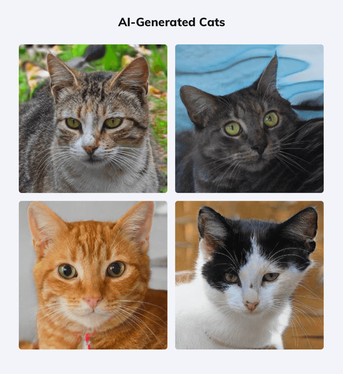 Four pictures of AI generated cats