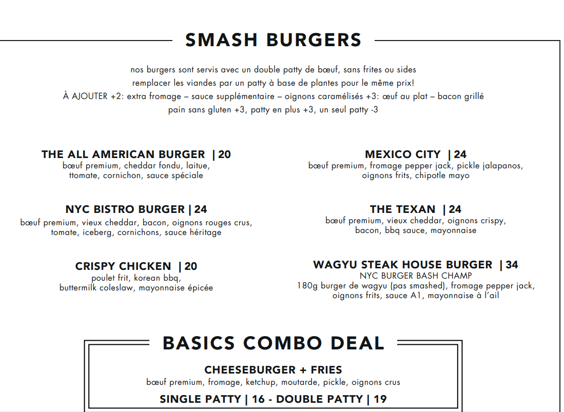 Extrait du menu de chez Black Tap