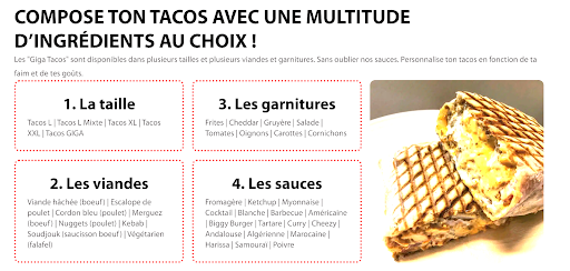 Extrait du menu en ligne de Giga Tacos