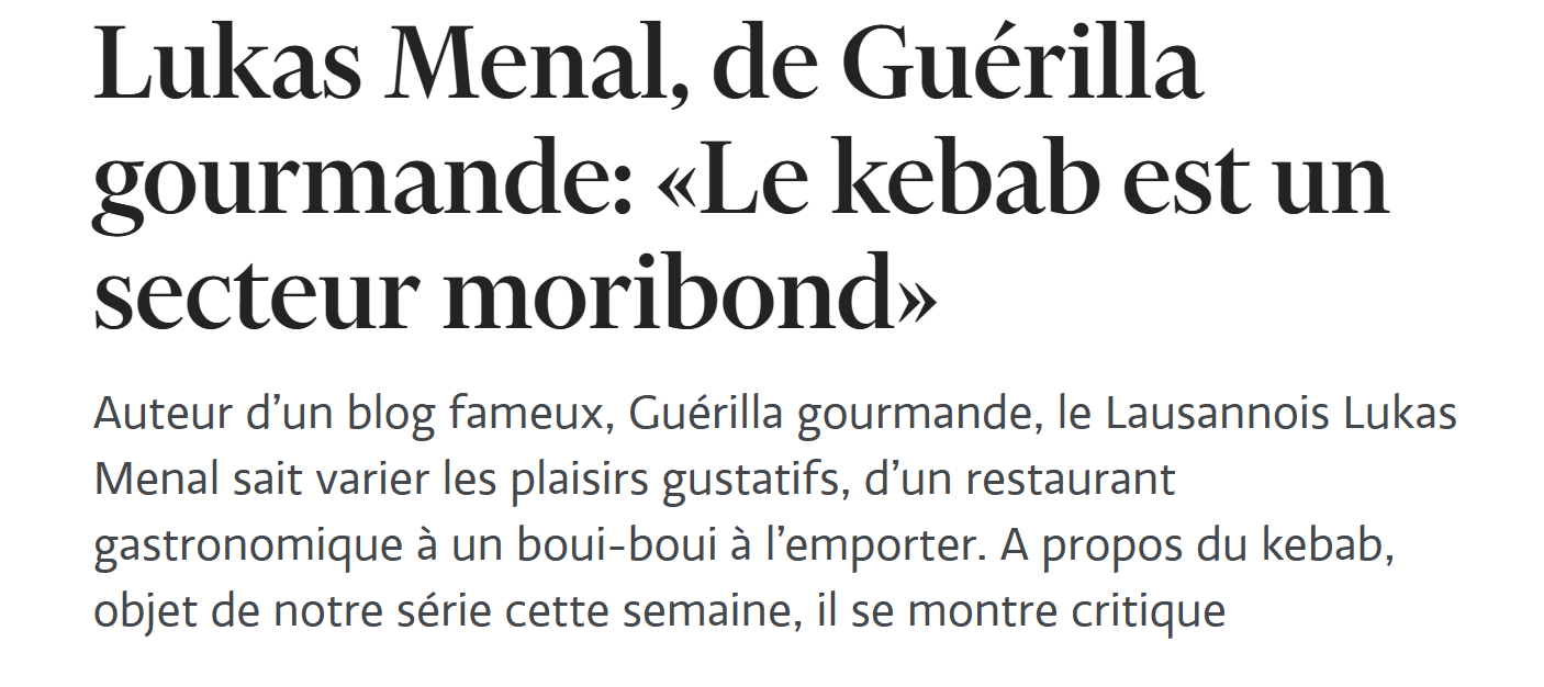 Coupure du journal le temps : article sur Lukas Menal et le kebab