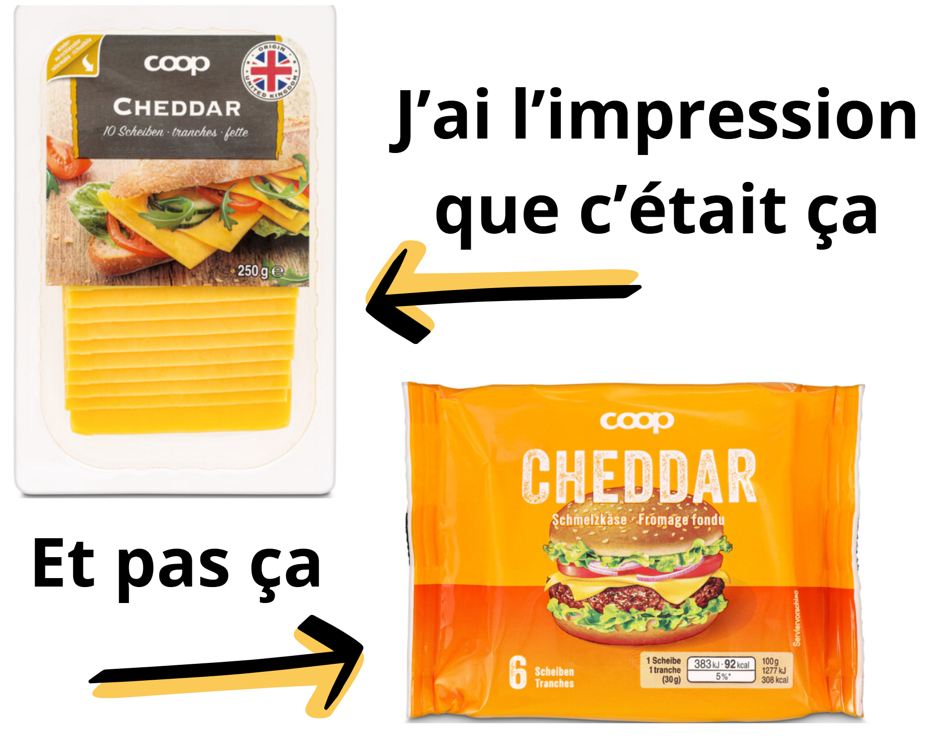 Illustration sur le cheddar industriel versus frais 