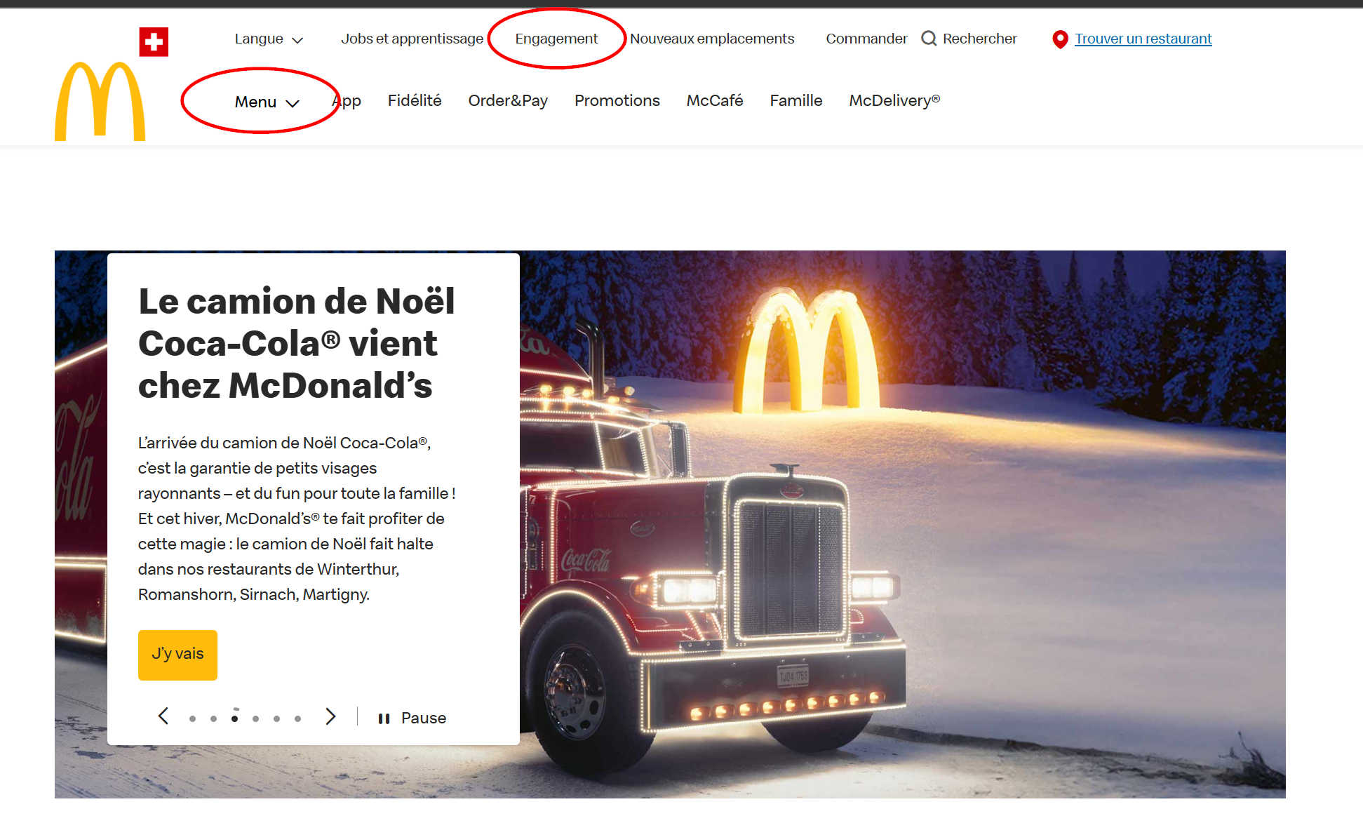 Capture d'écran du site McDonald's