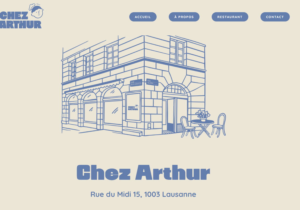 Site internet du restaurant chez Arthur à Lausanne.