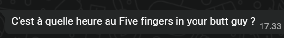 Extrait d'une conversation WhatsApp sur Five Guys