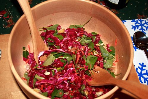 Watercress, Red Cabbage & Carrot Salad with Roasted Chestnuts