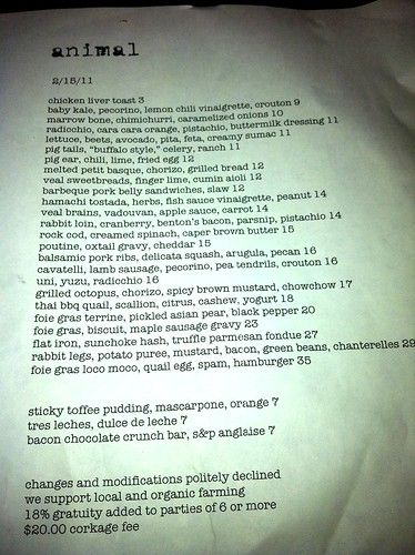 Full menu Animal Restaurant