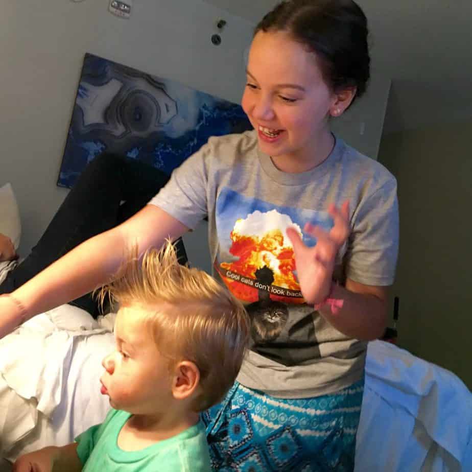 California Homeschool Conference: HSC 2016 -- Kate doing Ollie's hair