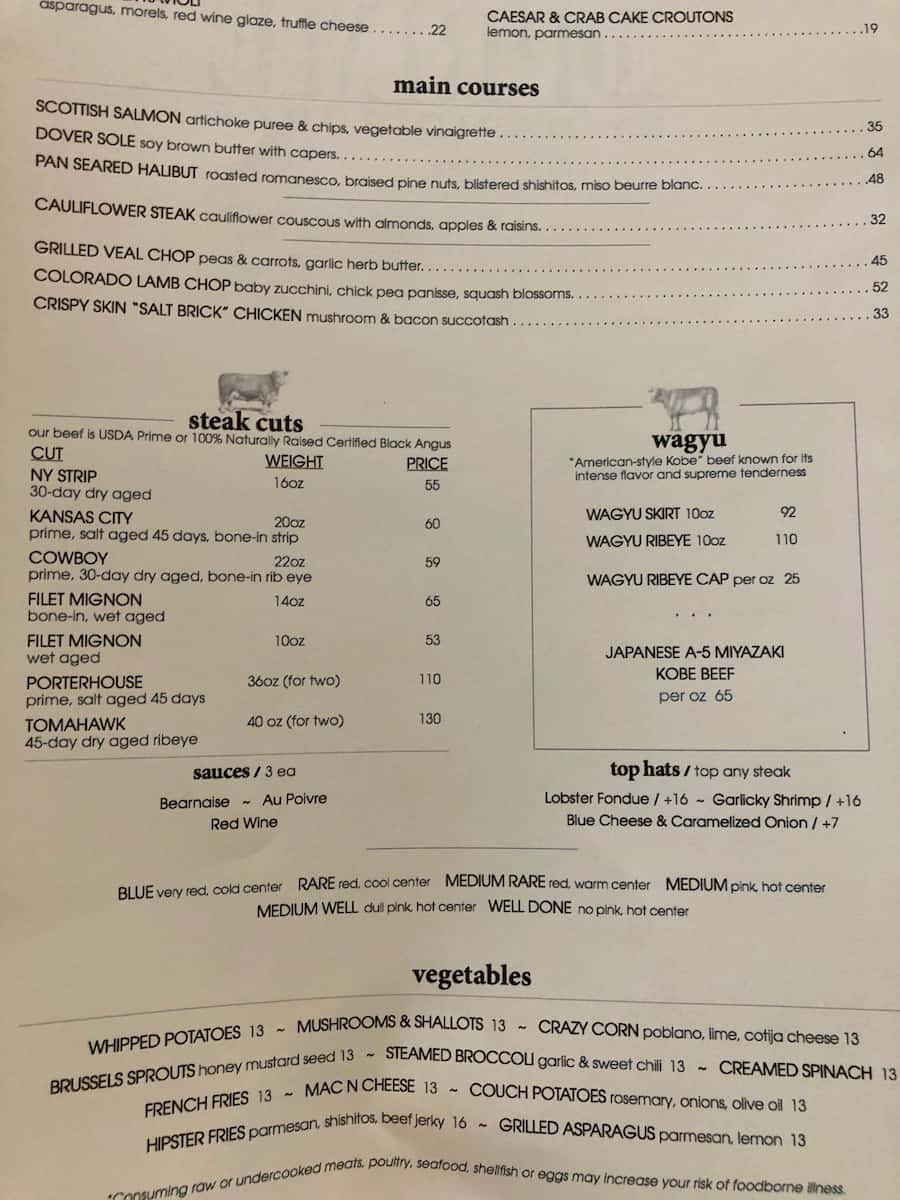 Prime BLT Restaurant Menu