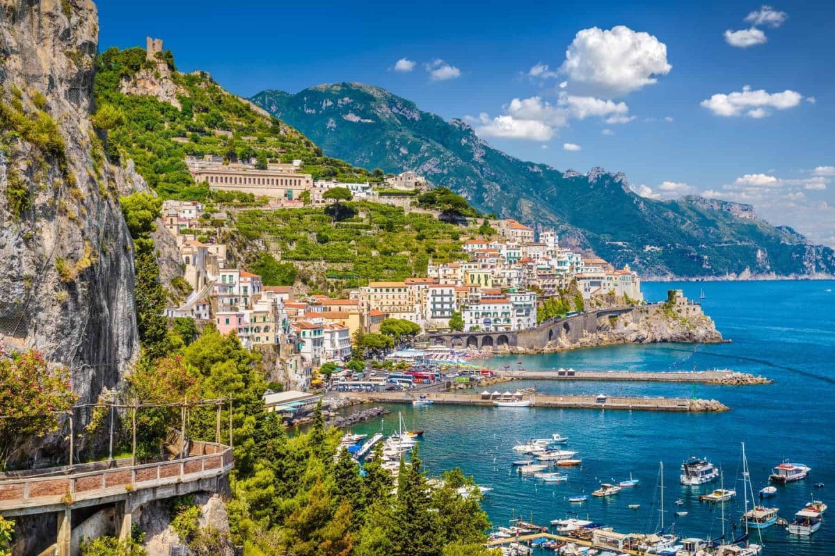 Amalfi Coast with Gulf of Salerno, Campania, Italy