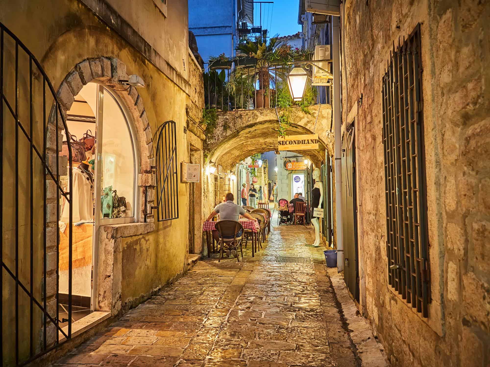 Old streets of Budva at night