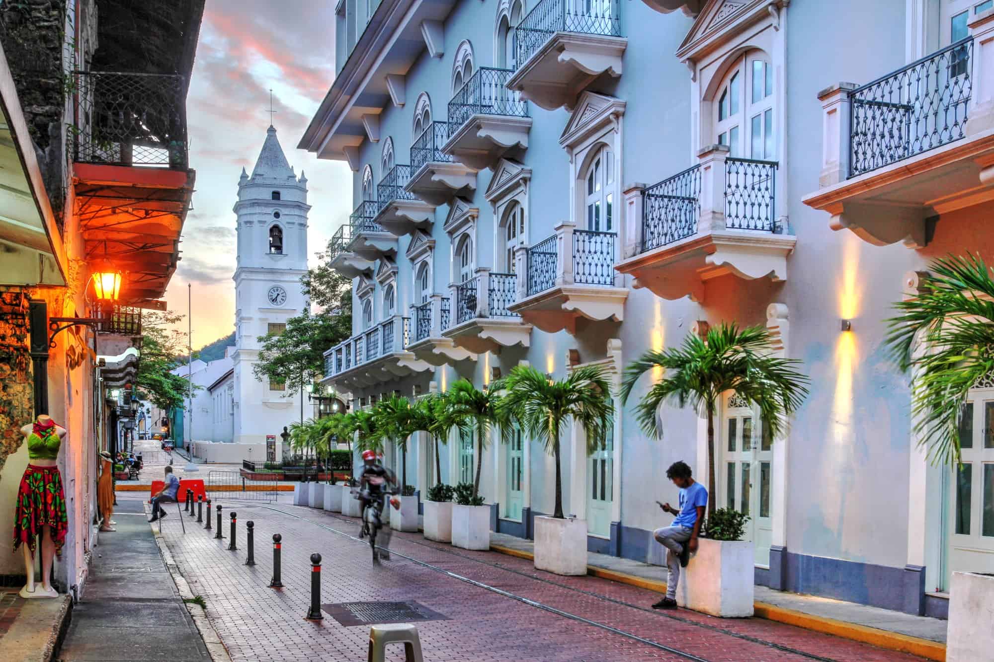 Avenida Central in Casco Viejo (Old Quarter) of Panama City. 