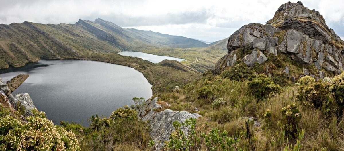 A drone view of Chingaza National Park - lakes and mountains