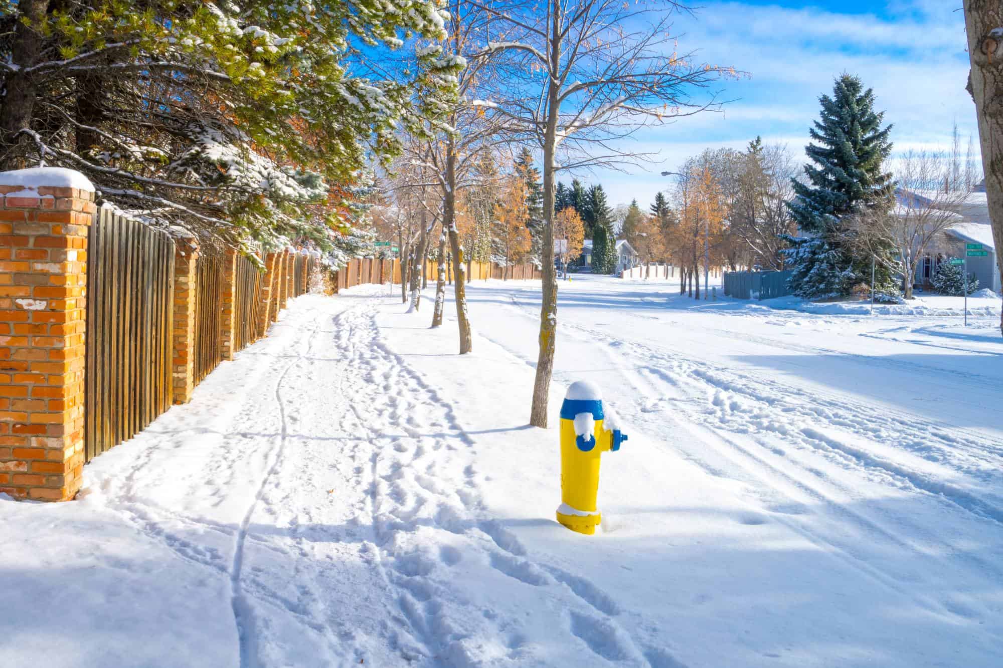 Edmonton City street  sidewalk after snowfall