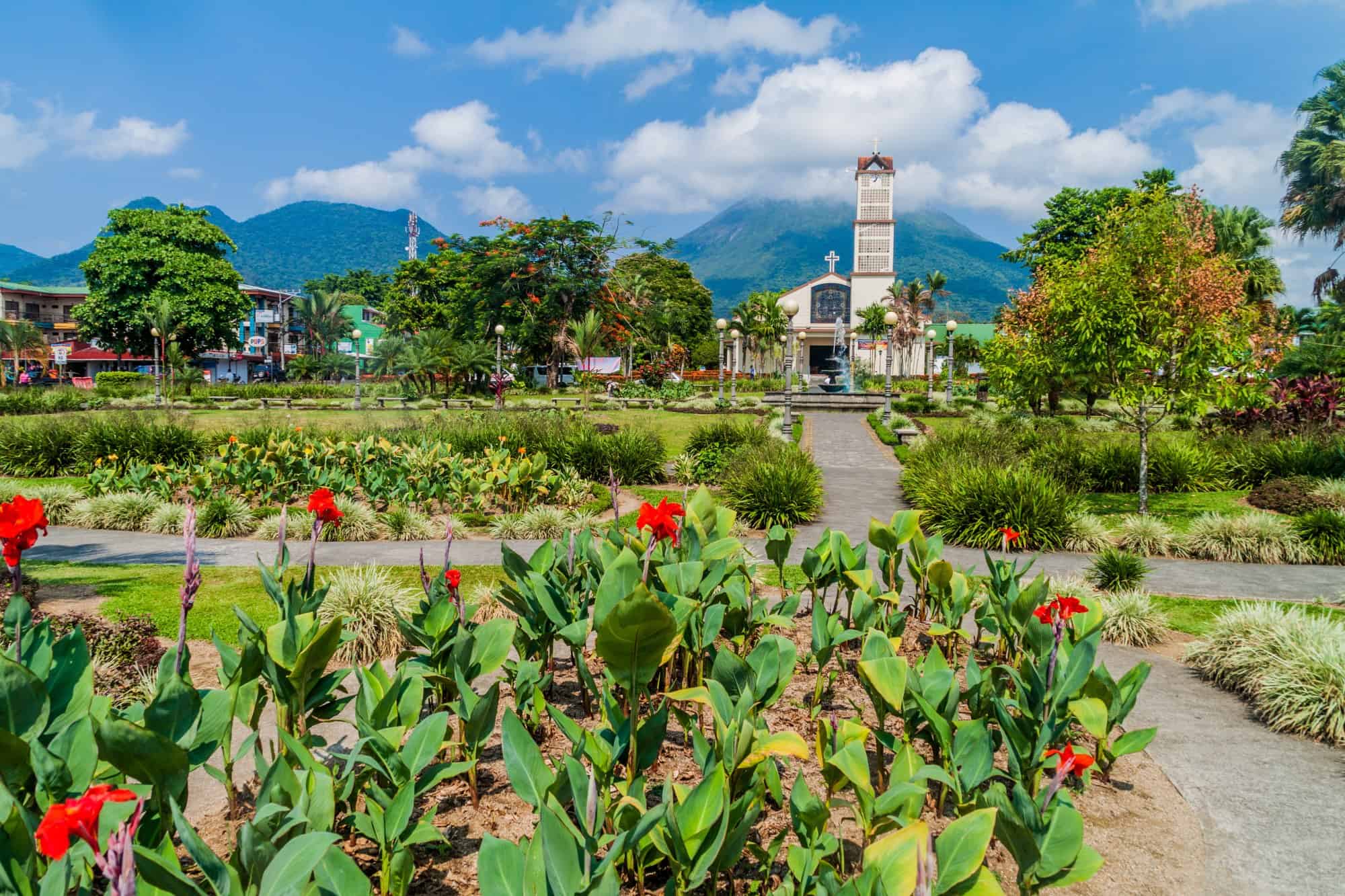 Parque Central square in La Fortuna