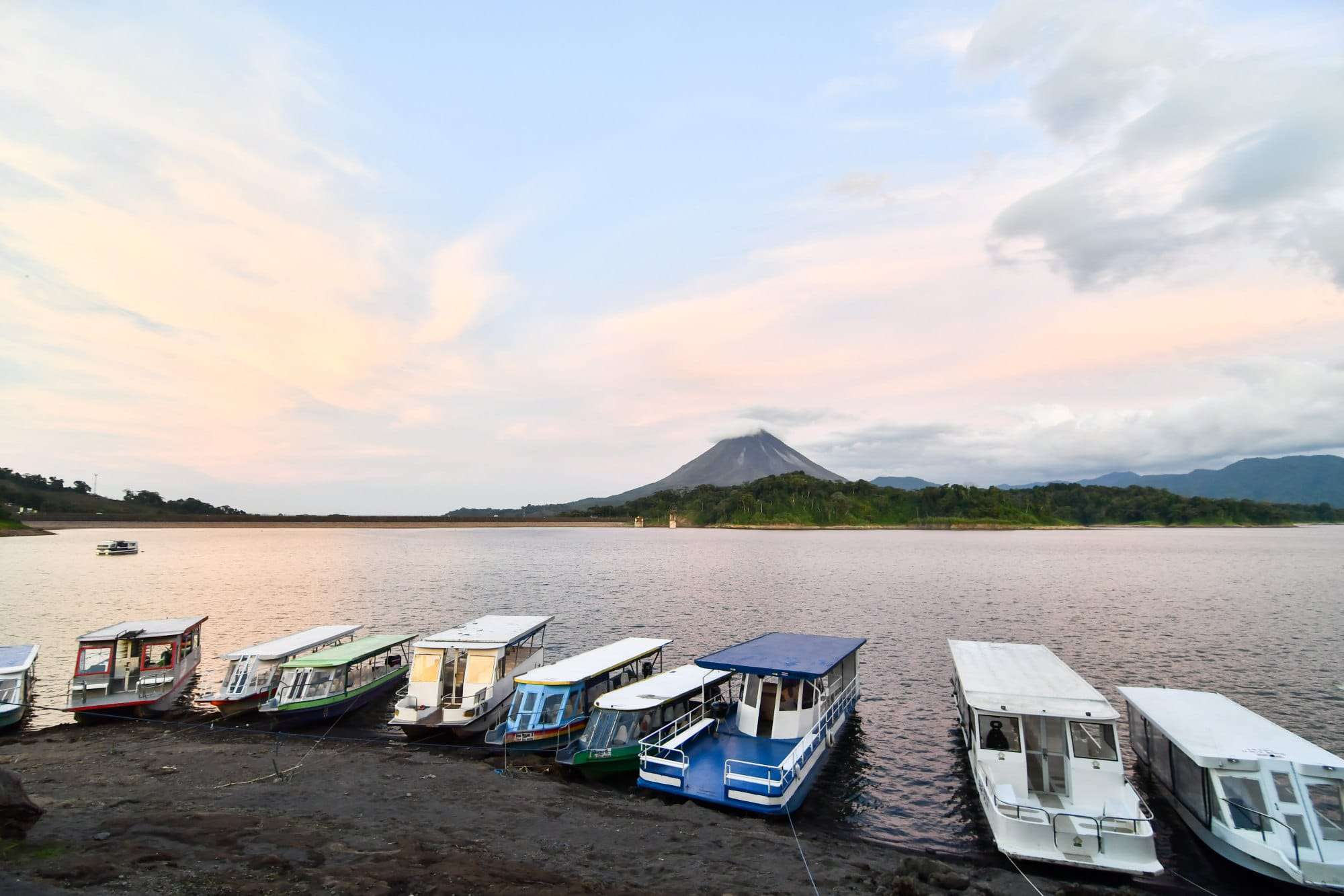 Boats on the lake in Arenal 